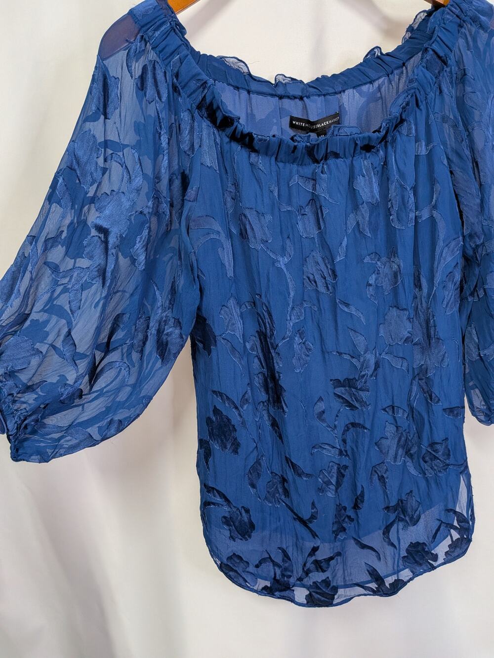WHBM Royal Blue Floral Burnout off Shoulder Shirt size Medium